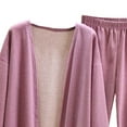 thumbnail image 5 of Women's Solid Color Fleece Pajama Set Long Sleeve Cardigan with Tie Long Pants Warm Soft Loungewear Home Sleep Casual Fashion Outfit Purple L, 5 of 5