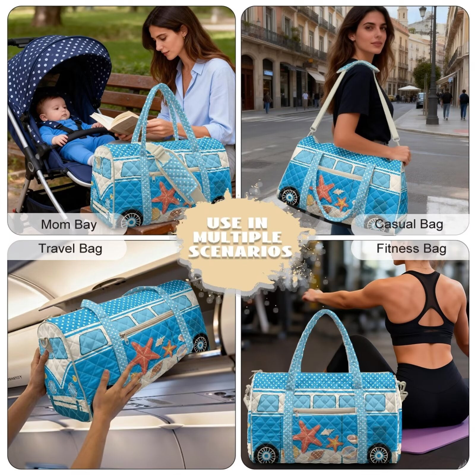 Garronmavis Large Quilted Duffle Bag for Women, Beach Camper Weekender Travel Bag, Overnight Carry On Tote with Zipper Pockets for Gym, Weekend Getaways
