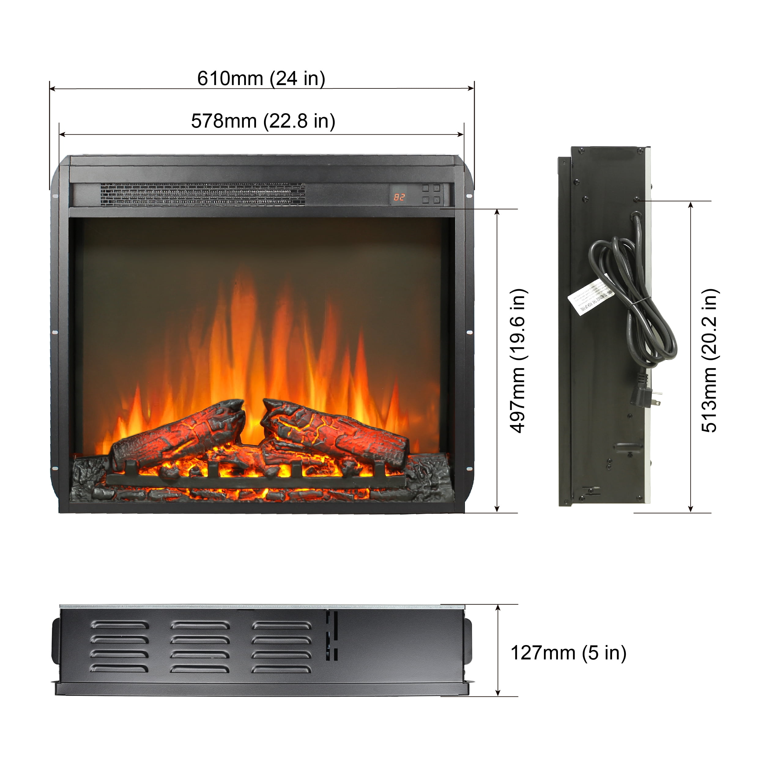 Electric Fireplace Mantel, Woode TV Stand with 24"Insert Heater, Farmhouse Heater with 4 Brightness,Freestanding Media Console for Living Room,Bedroom