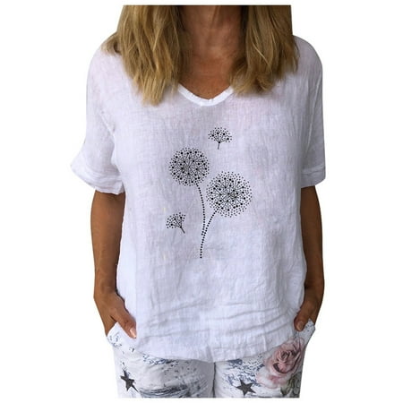 

Corset Top Maternity Shirts Fashion Women Summer Loose Print O-Neck T-Shirt Short Sleeve Cotton Linen Tops Womens Tank Tops Corset Tops for Women on Clearance Black Crop Top White S