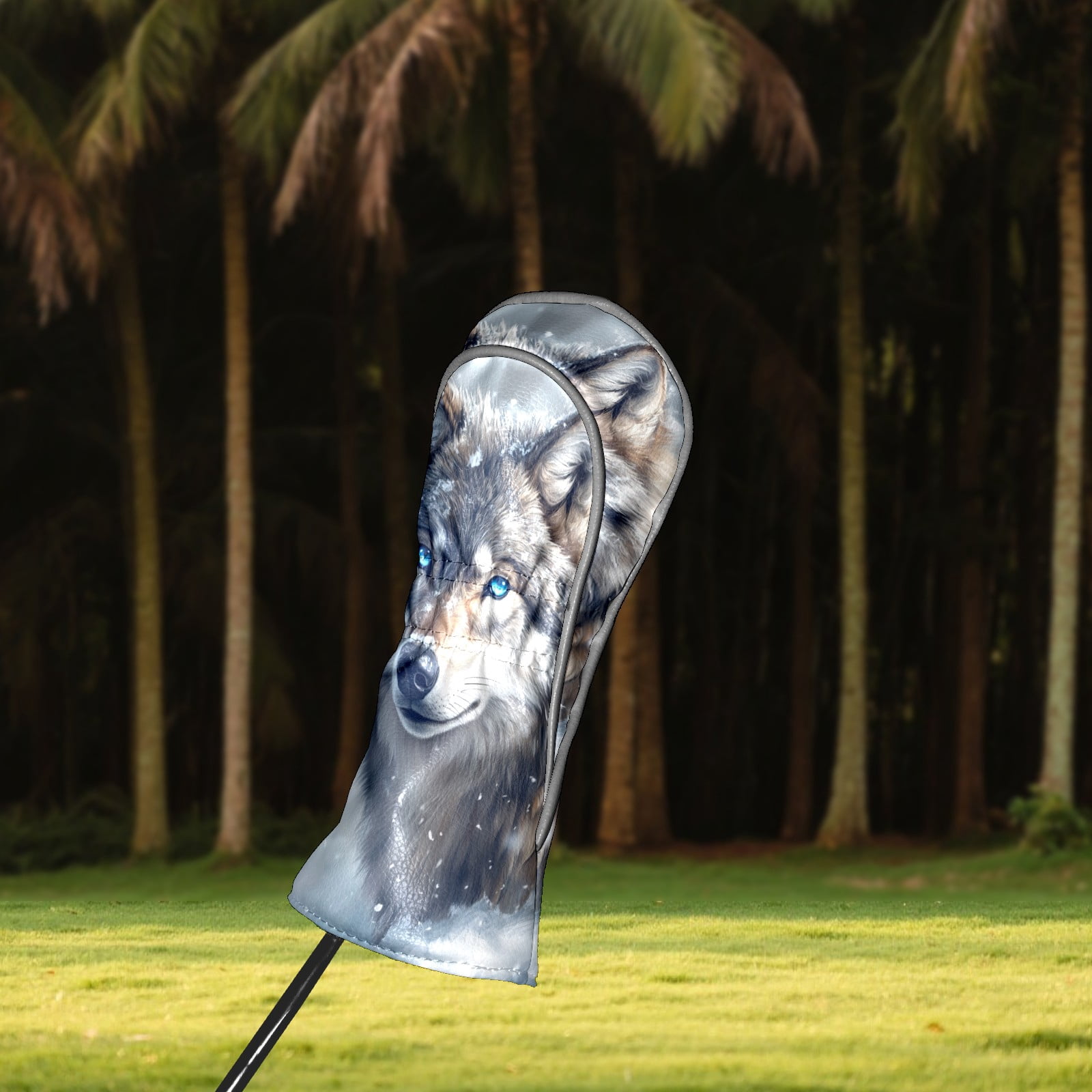 Golf Club Covers PU Leather Waterproof Head Covers for Fairway Woods Hybrids Gray Wolf Unisex Fits Most Brands
