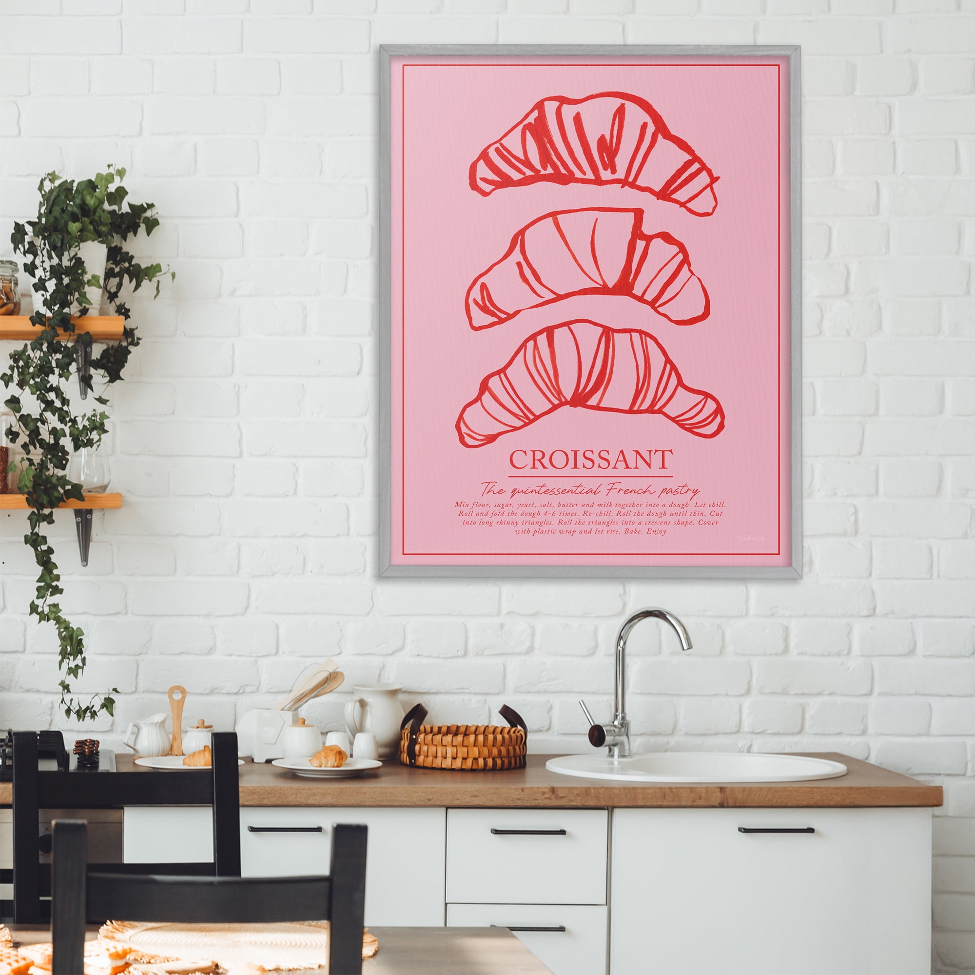 Stupell Industries Croissant Breakfast Pastry Gray Framed Giclee Art, design by Jenaya Jackson