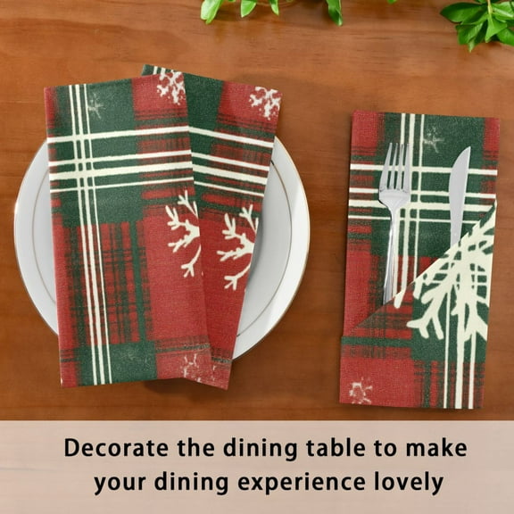 Satin Native Fab Cotton Dinner Napkin Festive Plaid Snowflakes Reusable