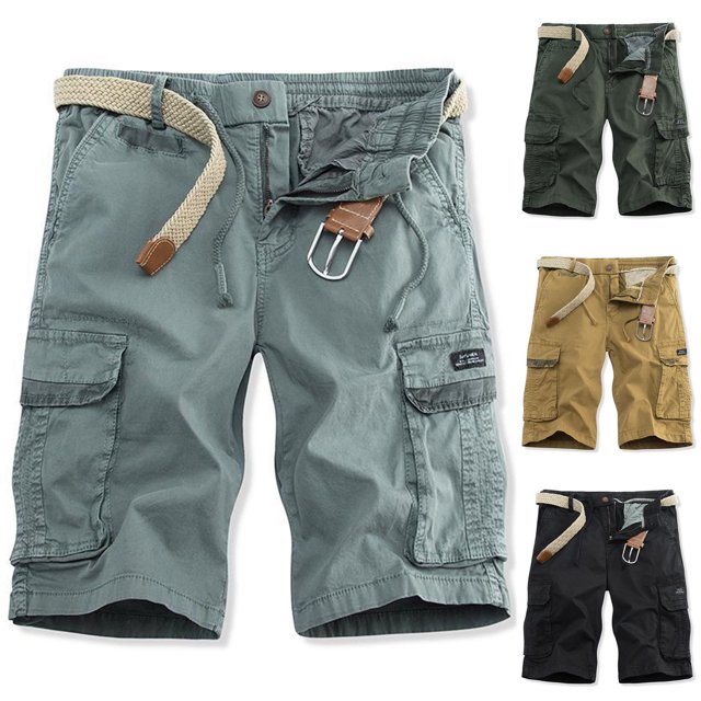 BADHUB Multi Pockets Cargo Shorts for Young Men Button Zipper Ripstop Work Shorts Heavy-Duty Outdoor Hiking Shorts Gray L