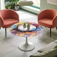 thumbnail image 4 of Active Baseball Elastic Fitted Round Table Cover Watercolor Sport Style Waterproof Outdoor Tablecloth for Holiday Party, Picnic, Patio & Dining Fits Tables Up to 45"-54", 4 of 8