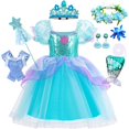 thumbnail image 1 of Vestido de sirena para niña pequeña, disfraz de princesa para fiesta de cumpleaños, Ariel, ropa de fantasía para Halloween, vestido elegante de verano Fivean unisex, 1 of 2
