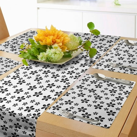 

Black and White Table Runner & Placemats Daisy Flower Buds Pattern Summer Buds Revival Blossoms Chamomile Season Set for Dining Table Placemat 4 pcs + Runner 14 x72 Charcoal Grey by Ambesonne