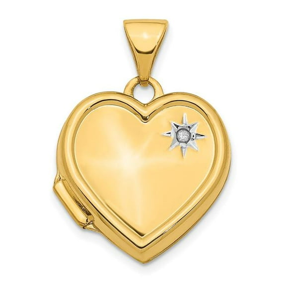 Quality Gold XL739 14K Yellow Gold with White Rhodium Diamond 16mm Heart Locket Pendant