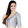 thumbnail image 2 of Chandrakala Women's Readymade Non Padded Chanderi Indian Ethnic Saree Blouse Crop Top Choli-2X-Large, Gray (B186GRA6), 2 of 3