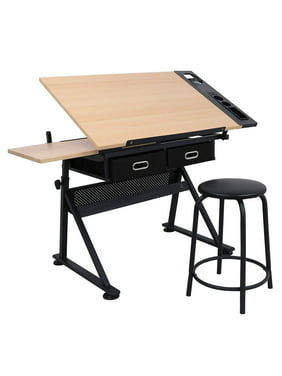 ZENY Adjustable Drafting Draft Desk Drawing Table Work Station w/Stool & Drawer