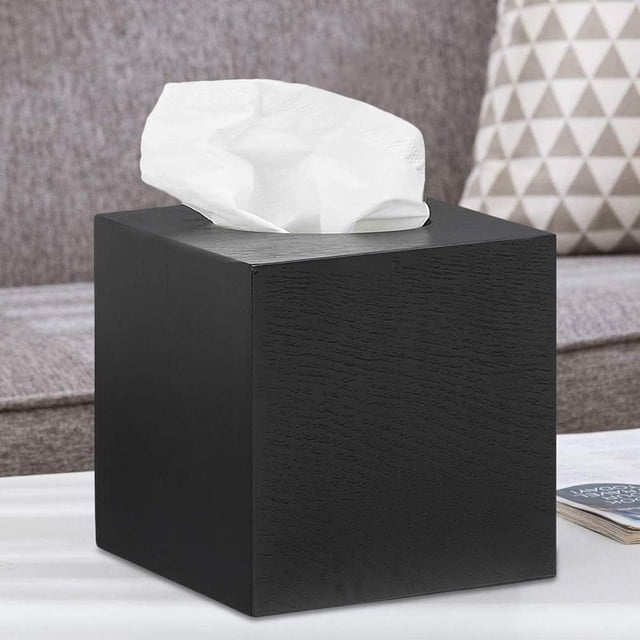 Modern Tissue Box Cover, Wooden Square Dispenser for Bathrooms, Vanity Countertops, and Offices, Simple Design, Magnetic Bottom, 4.9 X 4.9 X 5.7 Inch