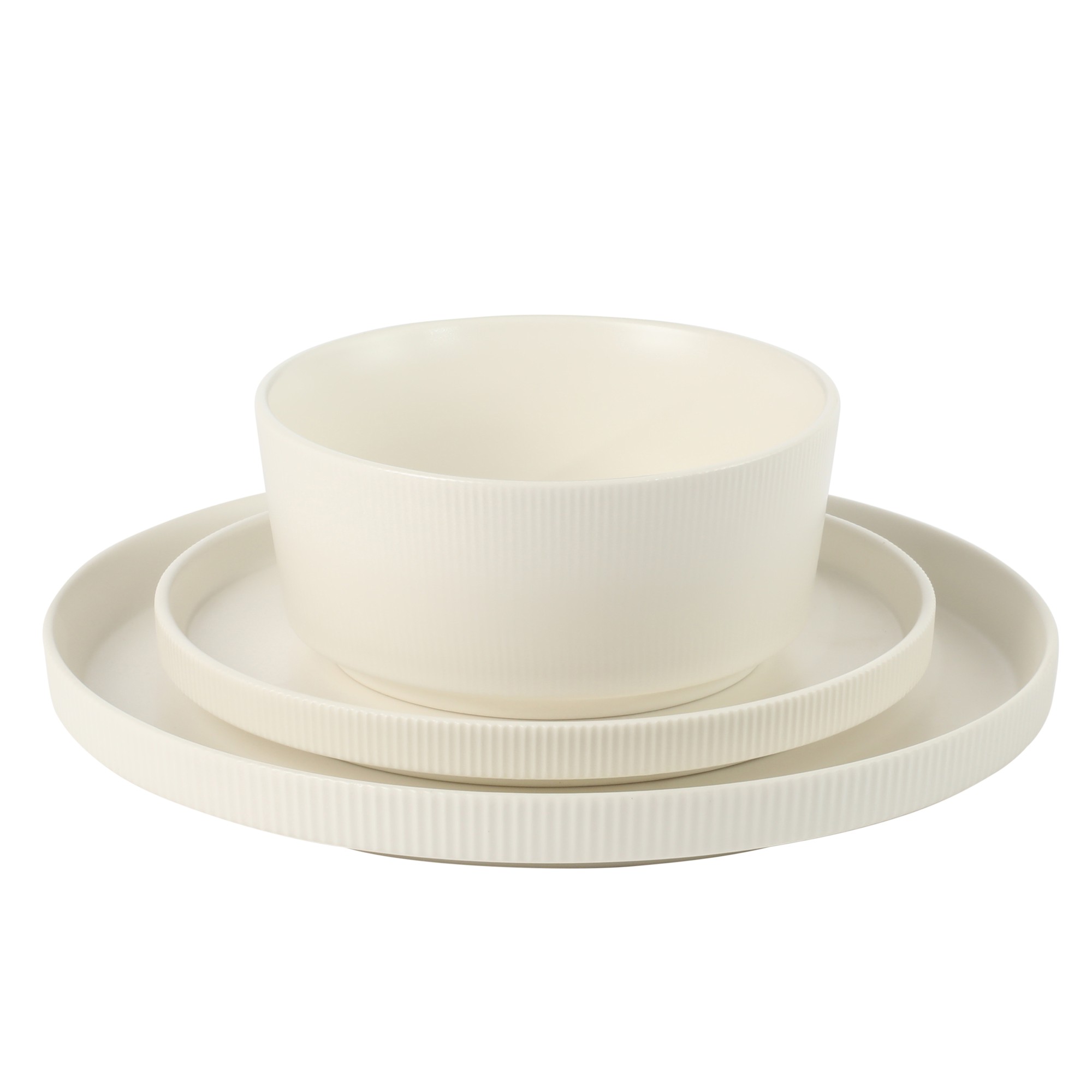 Gibson Home Dempsey Road 12-Piece Stoneware Dinnerware Set – Service for 4, Round White Plates and Bowls, Durable Solid Color Modern Embossed Dish Set, Microwave & Dishwasher Safe