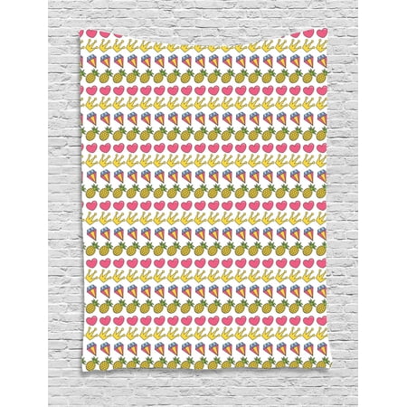 Stone Pineapple Doodle Tapestry, Heart Crown Gemstone and Pineapple Children Cartoon Design Colorful Illustration, Wall Hanging for Bedroom Living Room Dorm Decor, 40W X 60L Inches, Multicolor, by Ambesonne ()
