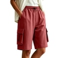 thumbnail image 2 of VBVC Women's Adjustable Elastic Waist Cargo Shorts , Summer Hiking Athletic Shorts For Women , Ladies' Knee Length Bermuda Shorts with Multi Pockets,Red,S-3XL, 2 of 7