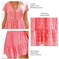 thumbnail image 4 of Vestido de manga corta con cuello en V para mujer, vestido con botones en la parte delantera, estampado floral, vestido informal suelto de verano, rojo L, 4 of 5