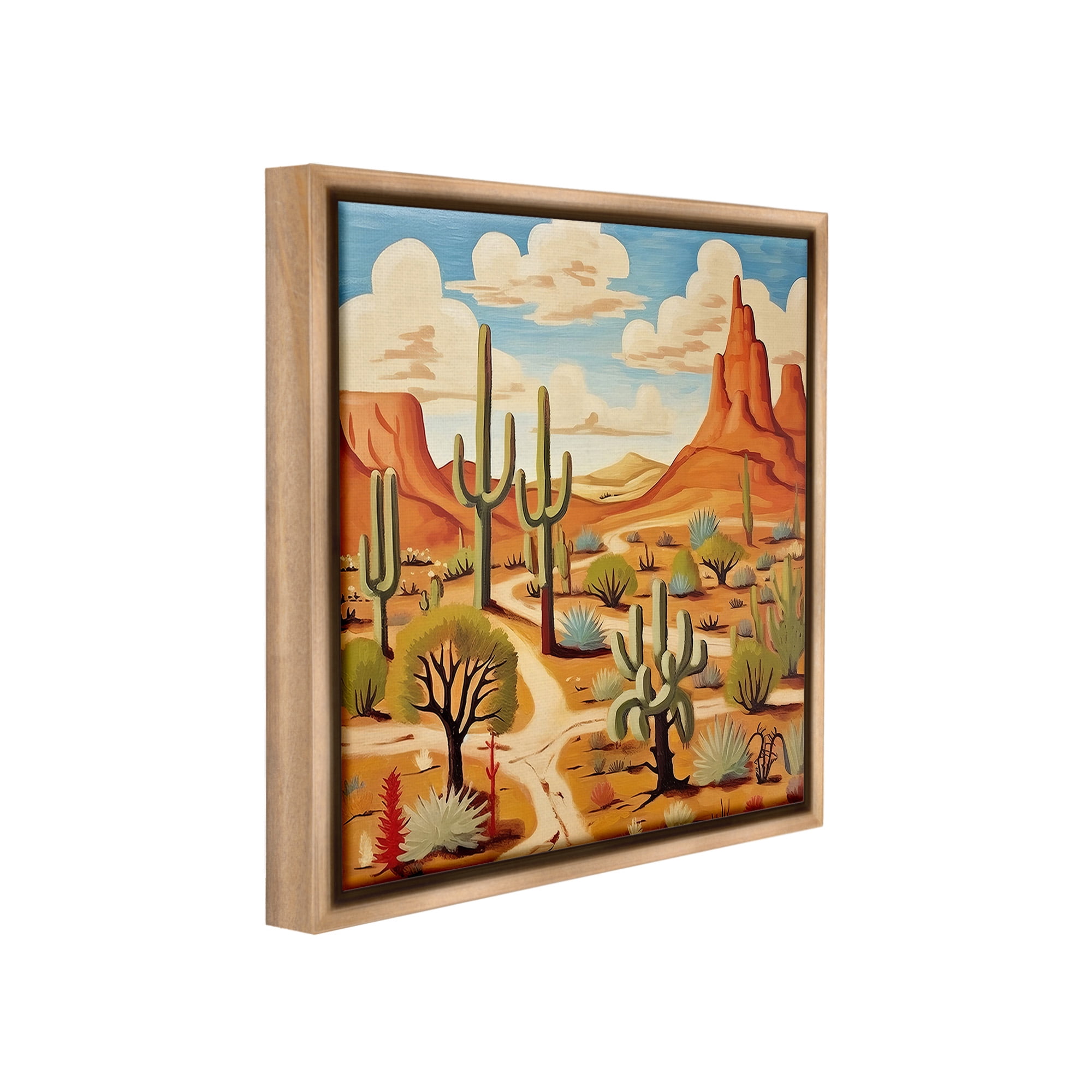 Stupell Industries Desert Canyon Path Landscape Painting Brown Floater Framed Canvas Art Print Wall Art, 18 x 18