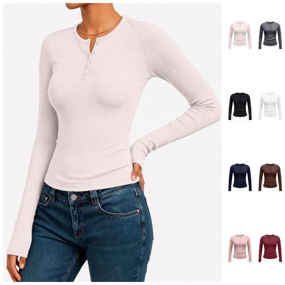 FAZVAOO Women's Ribbed Button Thermal Shirt Stretchy Warm Winter Layering Shirt