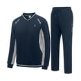 thumbnail image 2 of Men's 2Pc V Neck Tracksuit, 4 Way Stretch Reflective for Gym Running Navy Light Gray M, 2 of 8
