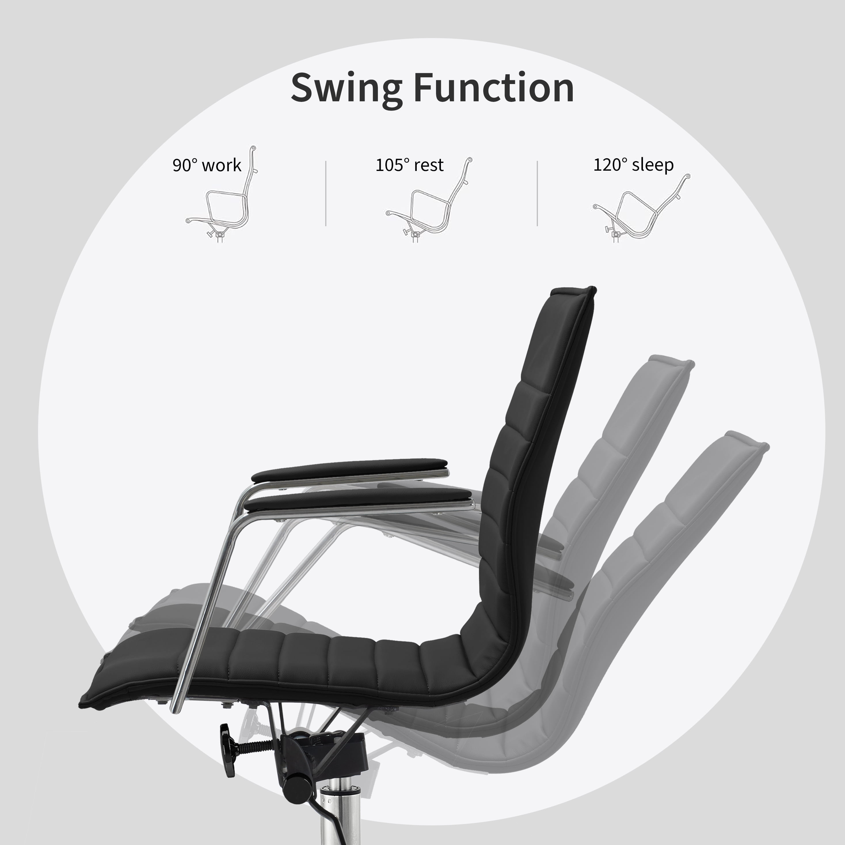 2xhome Mid Century Office Swivel Task Chair With Arms Wheels Modern Black Desk Chair Ergonomic Mid back PU Leather Arm Rest Adjustable Height, Set of 1, 1 piece