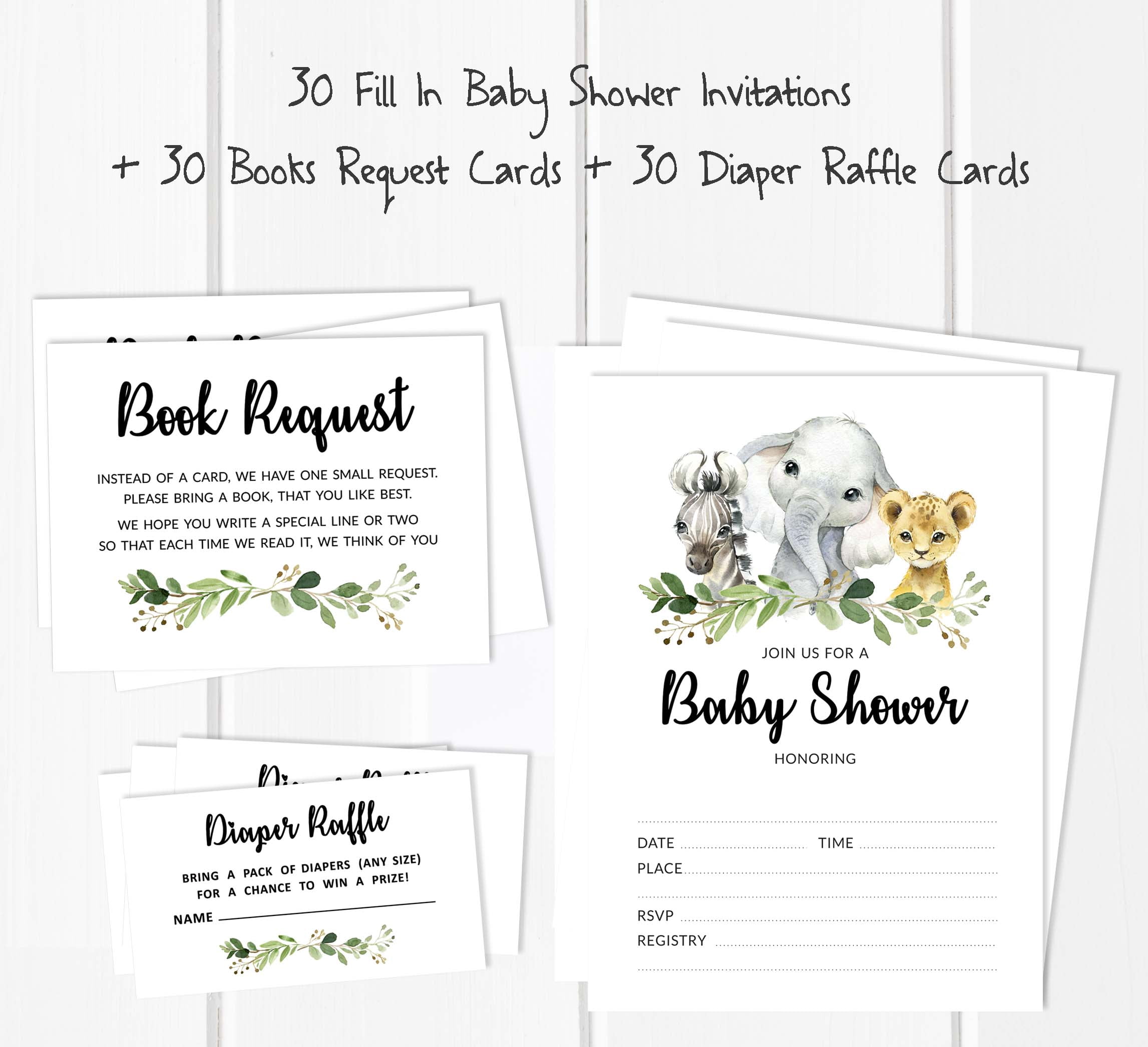 Inkdotpot Set Of 30Safari Baby Shower Invitations-Diaper Raffle Tickets And Baby Shower Book Request Cards Jungle Animals Invites Its A Boy Its A Girl