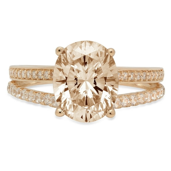 2.32 ct Oval Cut Simulated Champagne Diamond Solitaire with Simulated Diamond Accents 18K Yellow Gold Womens Engagement Ring