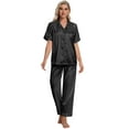 thumbnail image 6 of DAKIMOE Silk Satin Pajama Set for Women Short Sleeve Two Piece Button Down Pjs Sleepwear Soft Loungewear Nightwear, Black Leopard Print, 6 of 8
