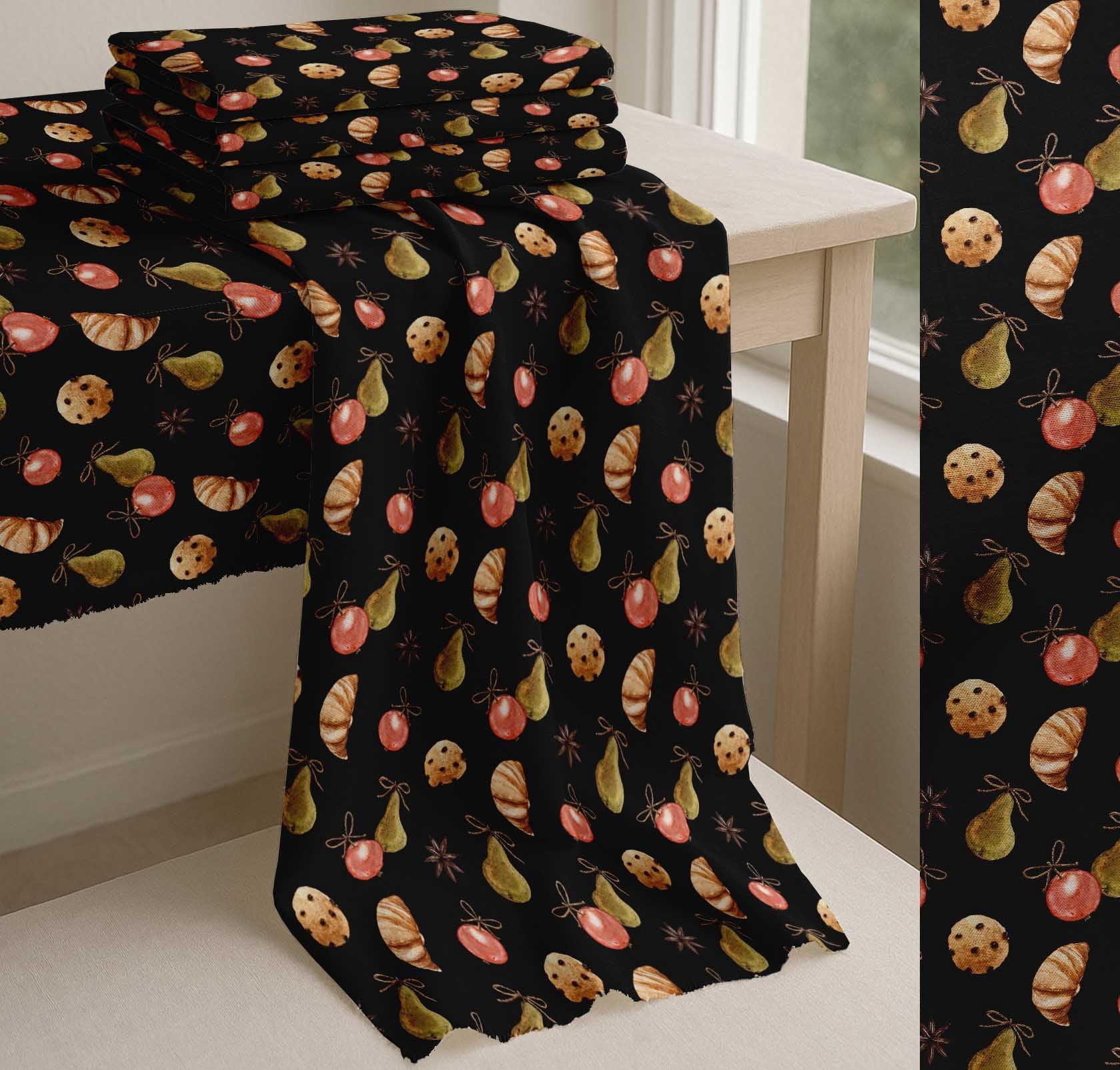 Soimoi Black Cotton Voile Fabric Cookies & Oranament Christmas Printed Fabric 1 Yard 56 Inch Wide