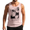 thumbnail image 2 of Men's California Palm Tree Graphic Tank Top with 'Enjoy Every Moment of Life' Quote and Sleeveless Muscle Shirt Featuring Vintage Summer Vibes Pink XXXXL, 2 of 4