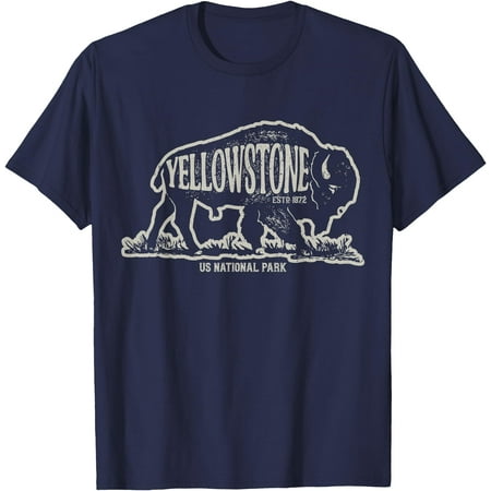 Yellowstone National Park US Bison Buffalo Vintage Unisex T-Shirt for Men Women Kids Toddler Navy Color Size 2XL