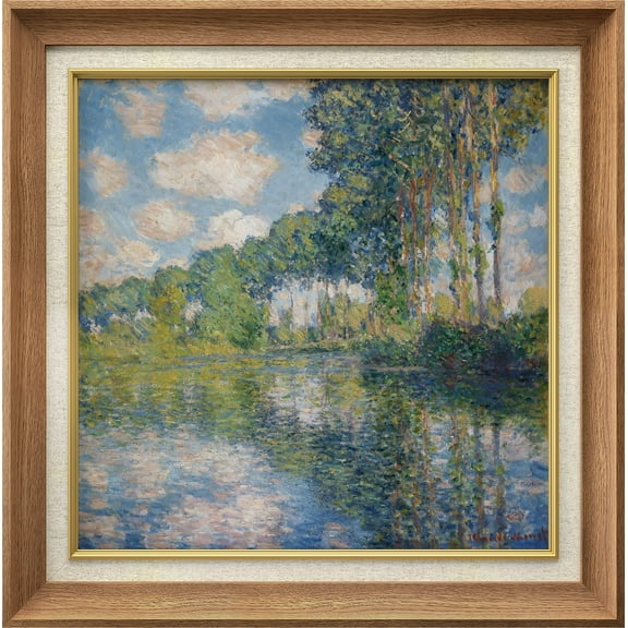 IDEA4WALL Premium Frame Wall Art Claude Monet Watercolor Forest Lake Reflection Classic Canvas Print Antique Countryside Fine Art Classic Historic Artwork for Home Decor - 26"x26" Natural