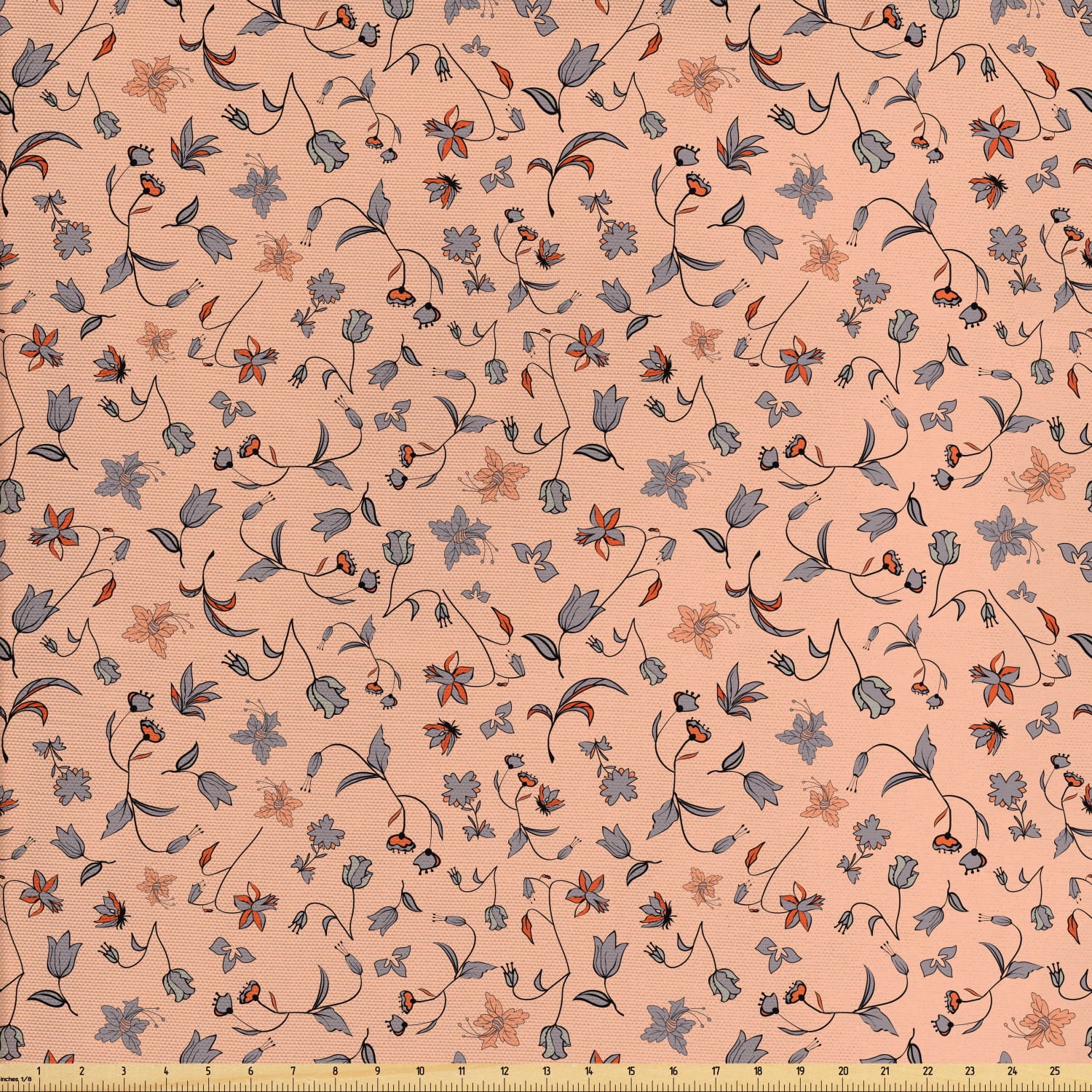Peach Colors Fabric by The Yard, Abstract Autumn Botany and Flora in