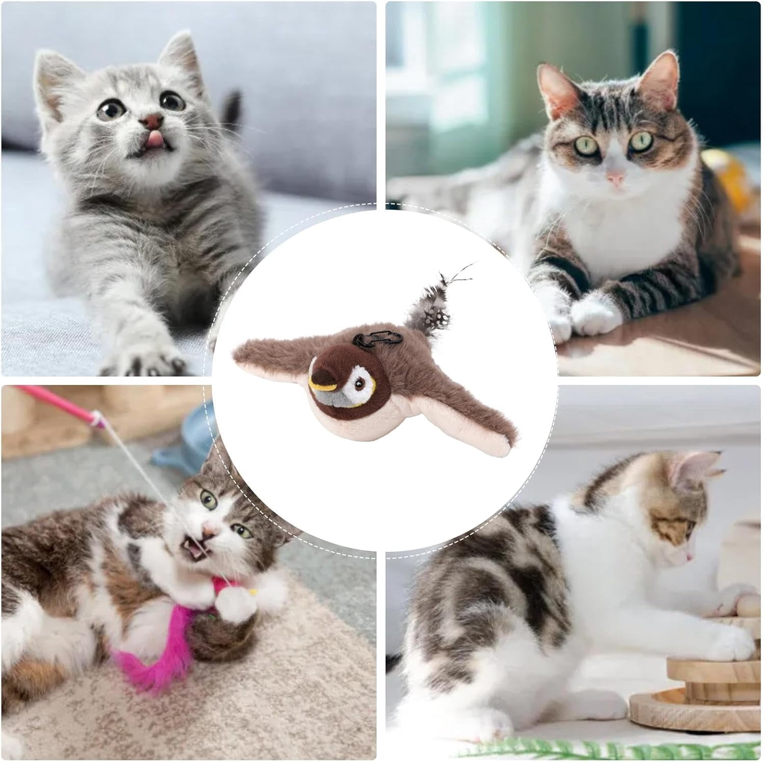 Flying Bird Cat Toy - Interactive Chirping Bird Toy with Flapping Wings, USB Rechargeable Simulated Sparrow Cat Toy for Indoor Cats, 2025 New Interactive Cat Toys