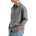 thumbnail image 2 of Lapel Collar Gingham Check Long Sleeve Button Up Shirt for Men Regular Fit Stretch Soft Fabric Wrinkle Free Business Work Casual Autumn Outdoor Outfits L, 2 of 3