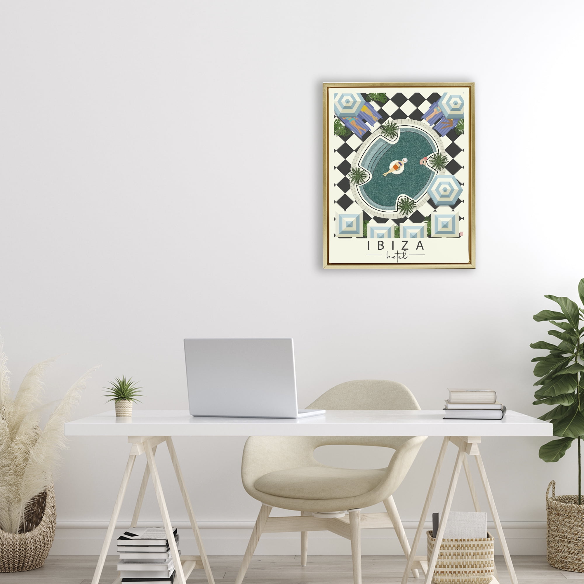 Stupell Industries Ibiza Hotel Aerial Pool Gold Framed Floater Canvas Wall Art, design by Jen Bucheli