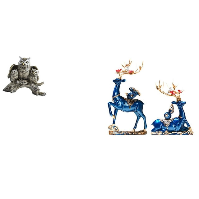 Figuras Modernas De Pareja De Búhos Y Ciervos, Escultura De Resina, Estatua De Mesa, Adorno Artístico Para Sala De Estar, Oficina, Armario, Mesita De Noche Y Chimenea.
