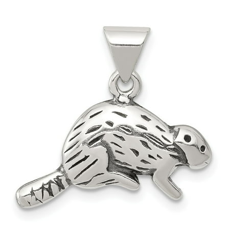 Beaver Jewelry Charm - Solid 925 Sterling Silver Antiqued-Style Beaver Pendant Charm (22mm x 12mm)
