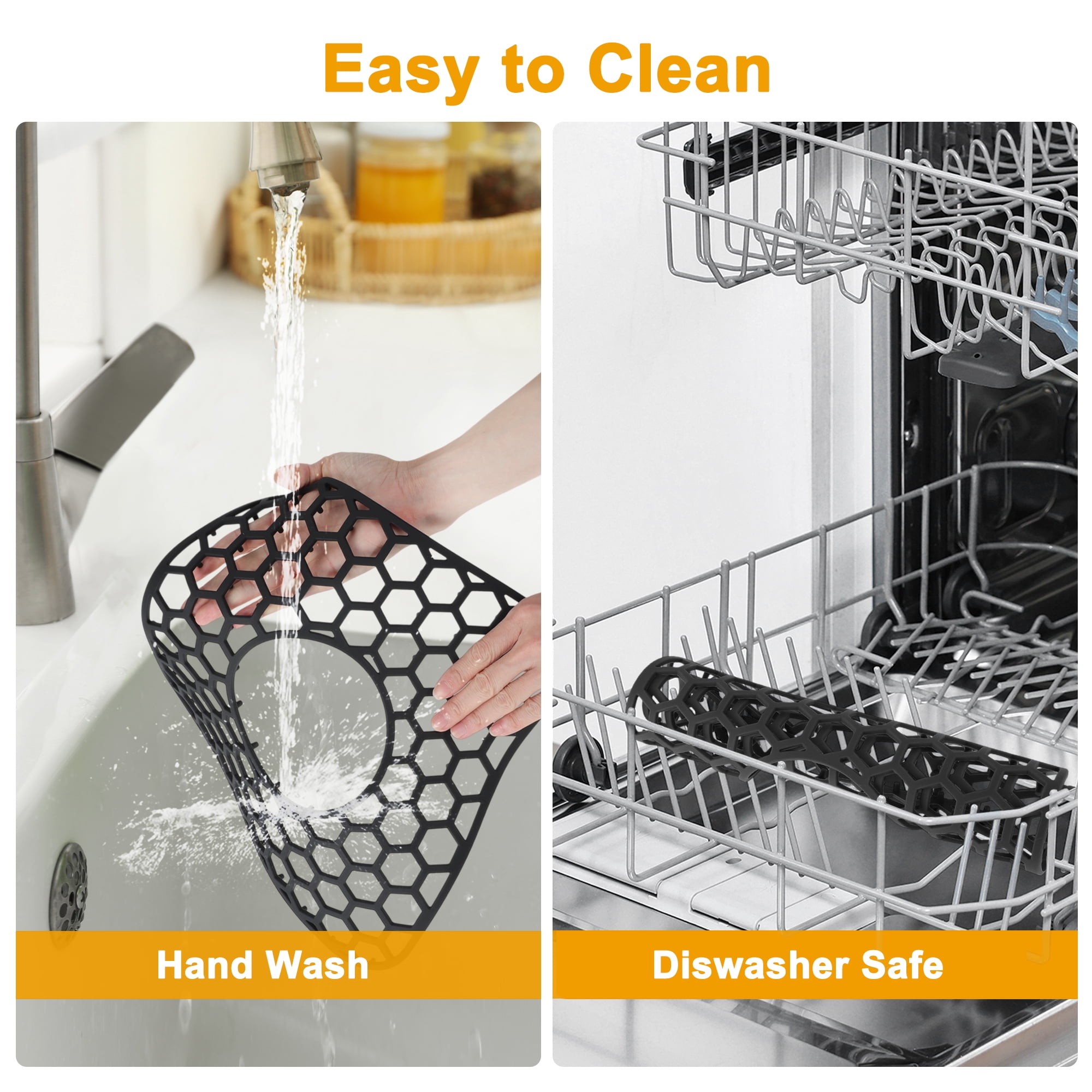 Unique Bargains 2pcs Sink Protectors for Kitchen Sink 12.4"x 11.5" Non-Slip Sink Mats Heat-Resistant to 500°F Sink Grid for Stainless Steel Sinks Dishwasher Safe Black