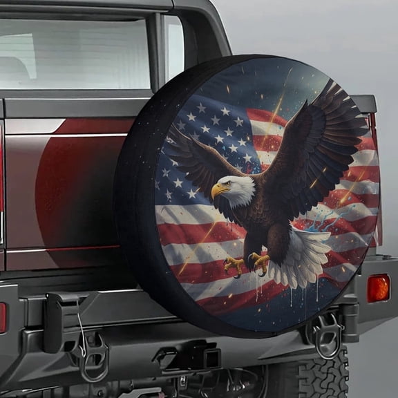 Lotusprinthandmade America USA Flag Eagle Patriotic Spare Tire Cover Without Backup Camera Hole 6 Sizes (32 in.)