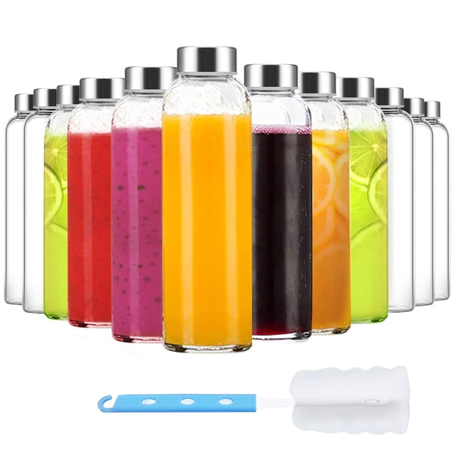 Botellas de agua de vidrio Luxfuel Clear de 540 ml con tapa de acero inoxidable x12