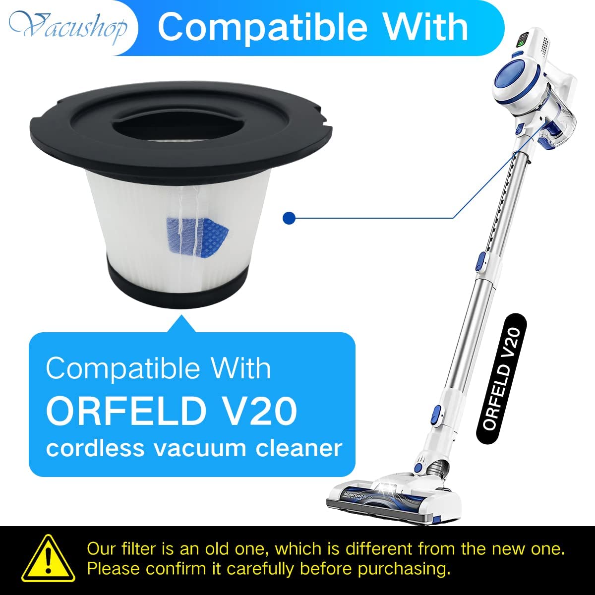 VACUSHOP Replacement for Vacuum ORFELD H20A / V20 Cordless Vacuum Cleaner HEPA Filters Accessories Parts X2 Filter - image 4 of 7