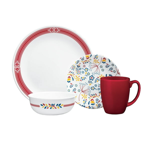 Corelle Signature Prairie Garden Red 16pc Dinnerware Set