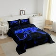 thumbnail image 3 of Erosebridal Gamer Bedding Full Comforter Set , Neon Geometric Down Comforter, Navy 3-Piece, 3 of 6