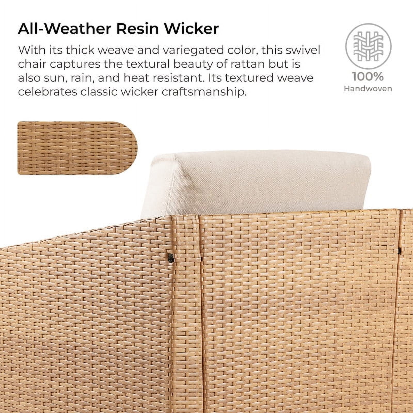 CHITA Outdoor Swivel Wicker Chairs with Cushions, Light Brown/Cream (Set of 2)