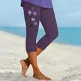thumbnail image 4 of Women's Casual Pants Women'S Fashion Casual Floral Print High Waist Elastic Capri Pants Leggings,Purple Women's Casual Pants XL, 4 of 7