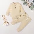 thumbnail image 2 of Toddler Baby Boys Outfits Girl Fall Winter Button Down Long Sleeve Drawstring Pants 12 18 24 Months 2T 3T 4T Everyday Outfit Set 2 PC, 2 of 9