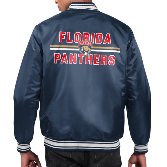 Men's Starter  Navy Florida Panthers Printed Team Logo Satin Varsity Full-Snap Jacket