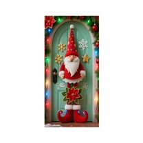 Uutvery 2025 New Christmas Door Cover Elastic, 35x72 Inch 3D Santa Claus Design Polyester Fabric, for Indoor Outdoor Front Door Decoration, Holiday Party Home Decor, Photography Backdrop