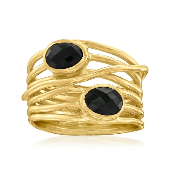 Ross-Simons Black Onyx Multi-Row Ring in 18kt Gold Over Sterling, Women's, Adult