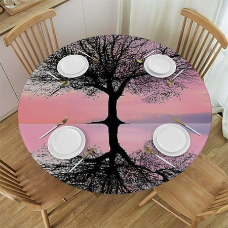 

Palnkart Birds Pink Sky Round Tablecloth Stain-Resistant Washable Indoor Outdoor Dining Kitchen Farmhouse Waterproof for Picnic - Multiple Sizes Available 42 -46