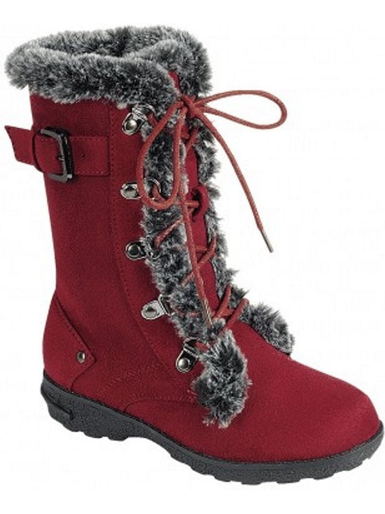 burgundy faux fur boots